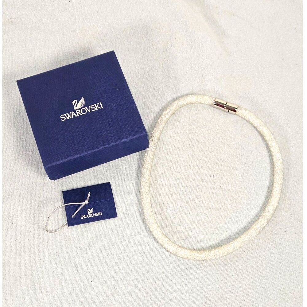 NWT Swarovski Stardust Crystal Mesh Choker Necklace Clear Silver Box Tag